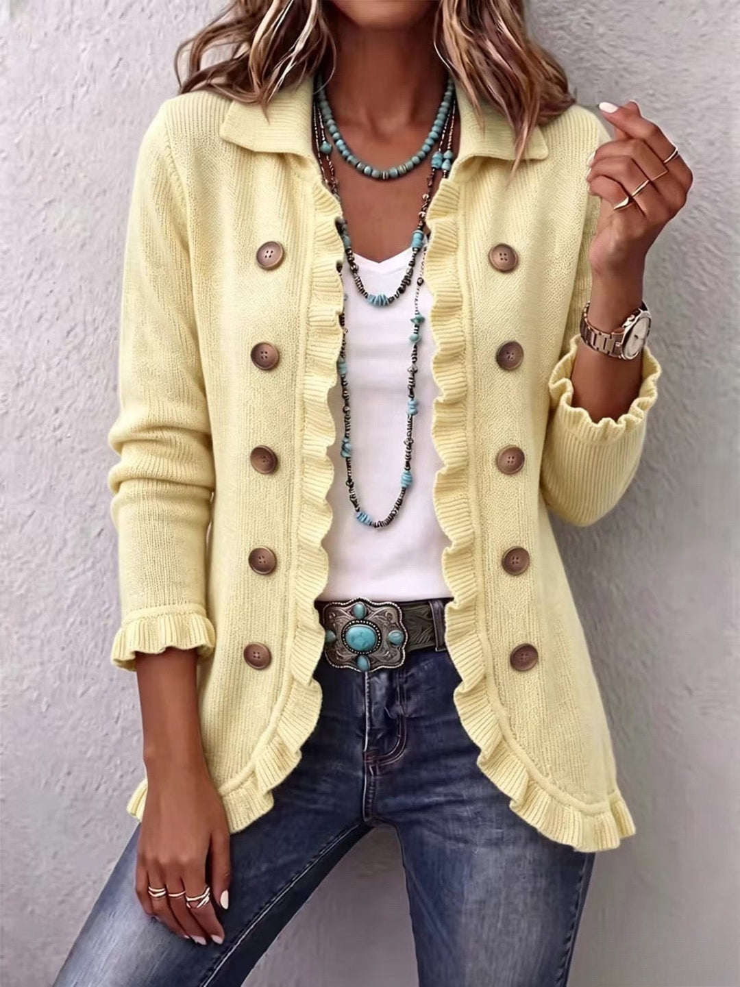 Mevara - Ruffle-Trim Knit Jacket