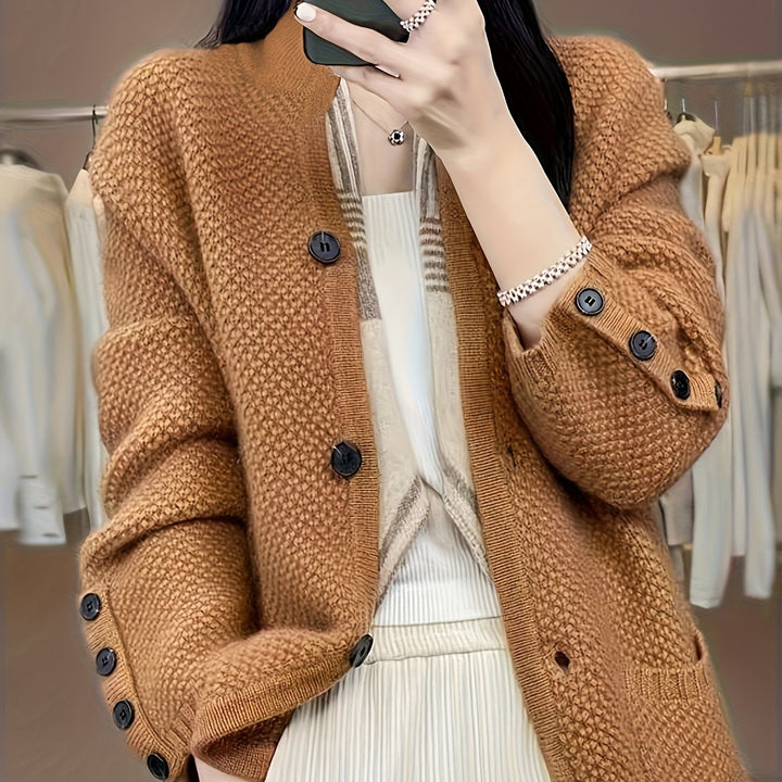 Vesara - High-Neck Knit Cardigan