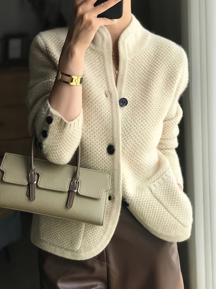 Avenya - Stand Collar Knit Sweater Top Coat