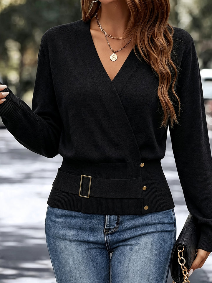 Calira - Cross-Neck Knit Pullover