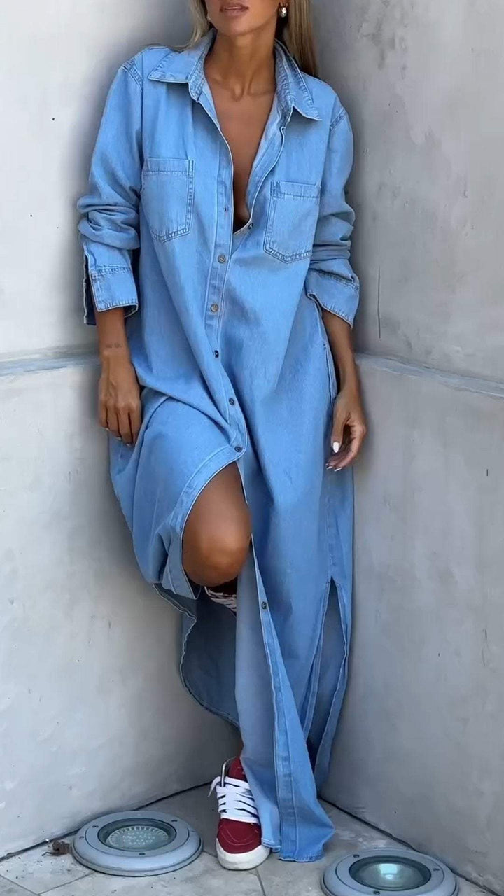 Zarelle - Flap Pocket Denim Dress