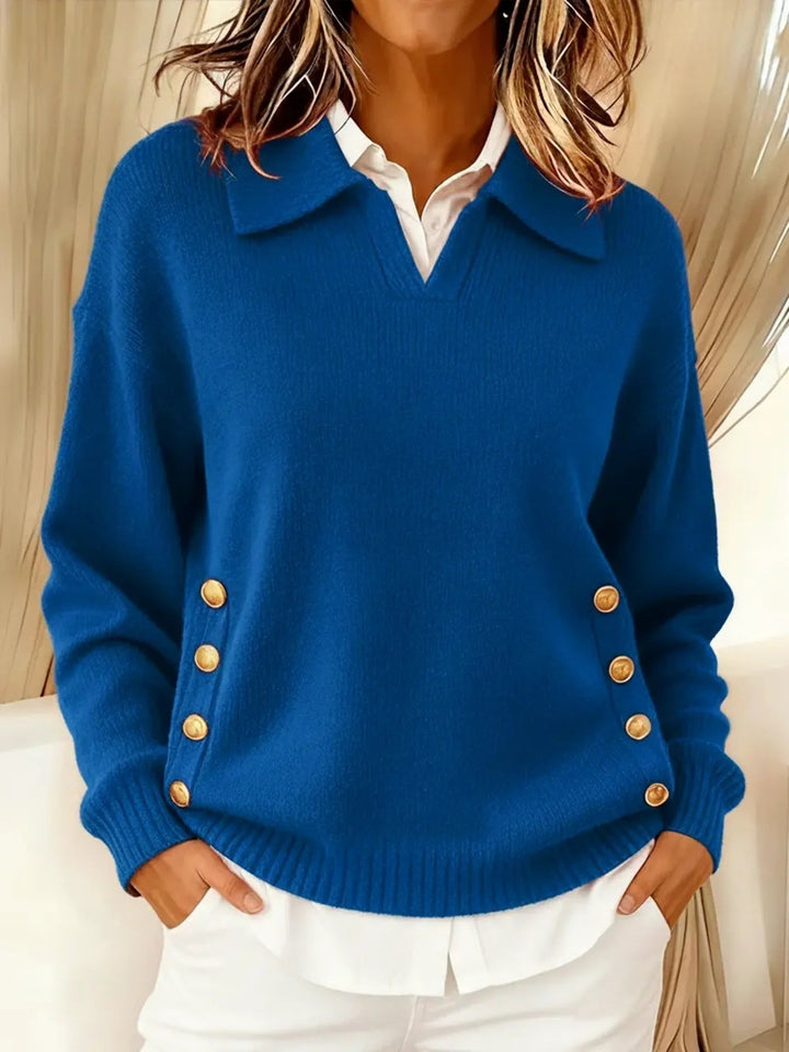Navira - Side-Button Knit Polo Neck Sweater