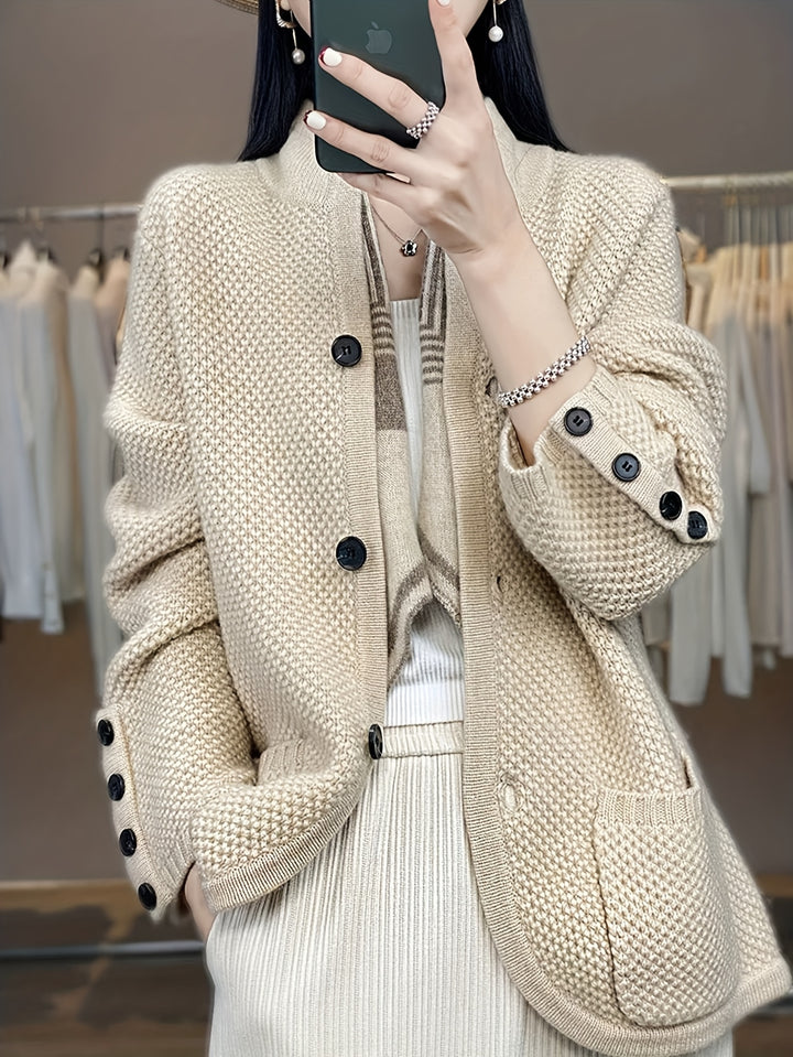 Vesara - High-Neck Knit Cardigan