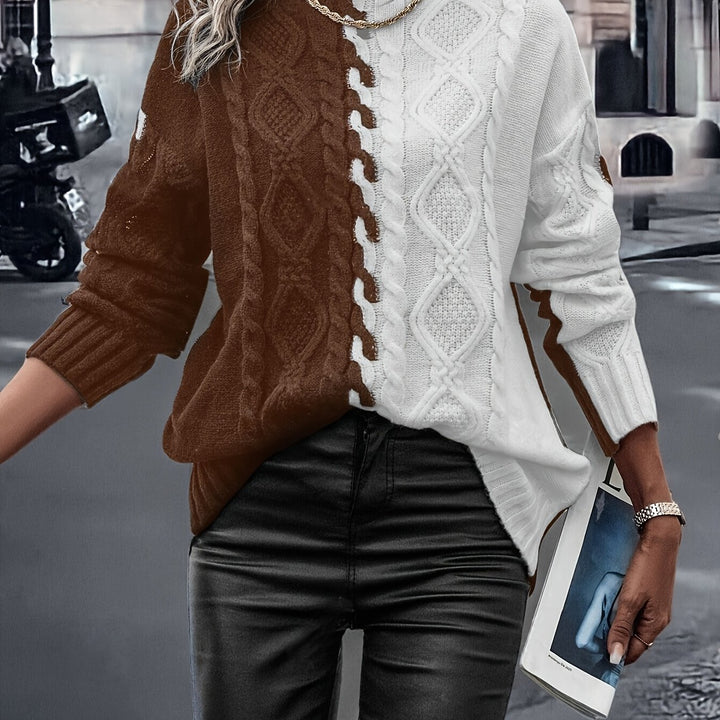 Vesina - High-Neck Cable Knit Sweater