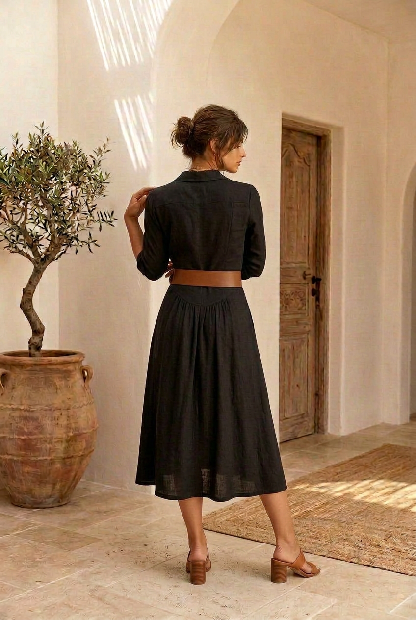 Velira - Button-Front Linen Maxi Dress