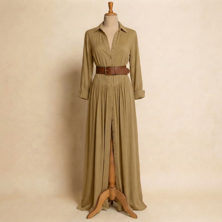 Velira - Button-Front Linen Maxi Dress