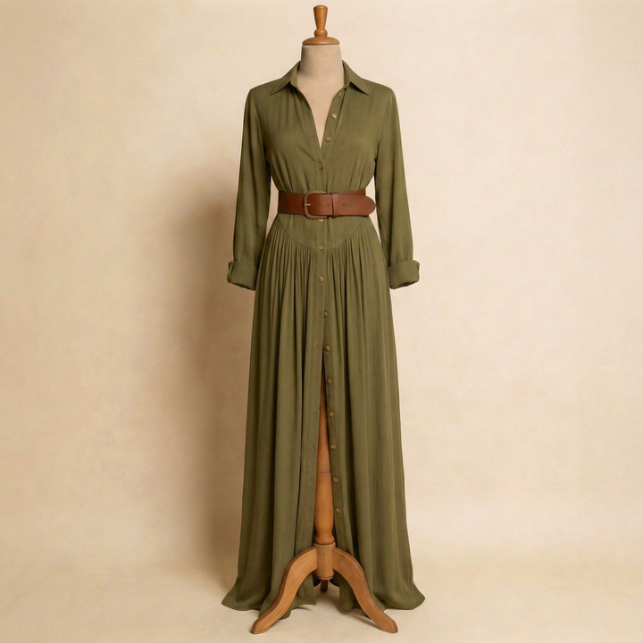 Velira - Button-Front Linen Maxi Dress
