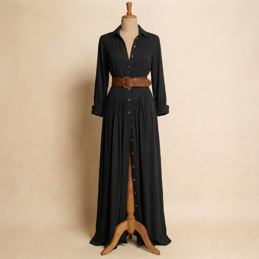 Velira - Button-Front Linen Maxi Dress