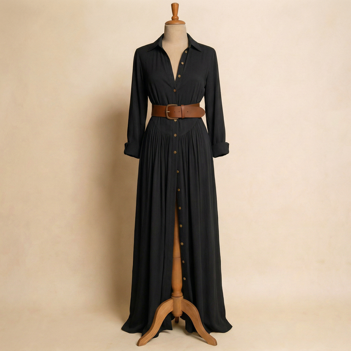 Velira - Button-Front Linen Maxi Dress