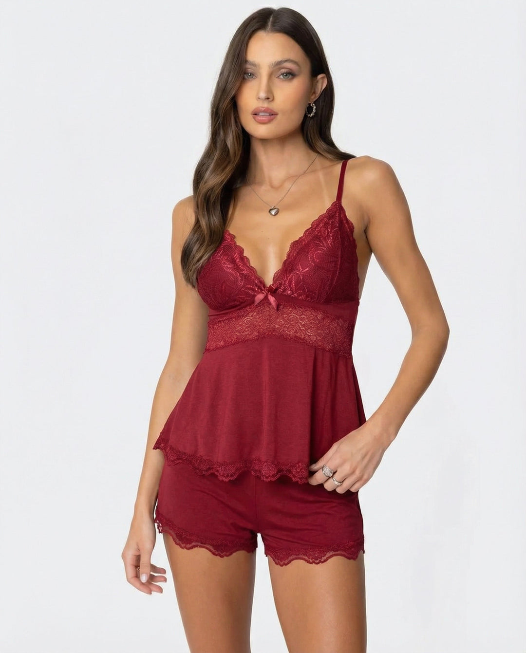 Neraya - Deep V Lace-Trim Lingerie Set