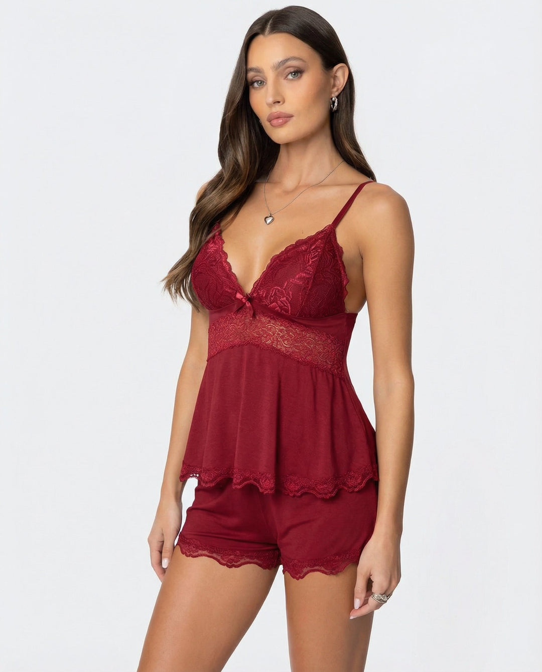 Neraya - Deep V Lace-Trim Lingerie Set