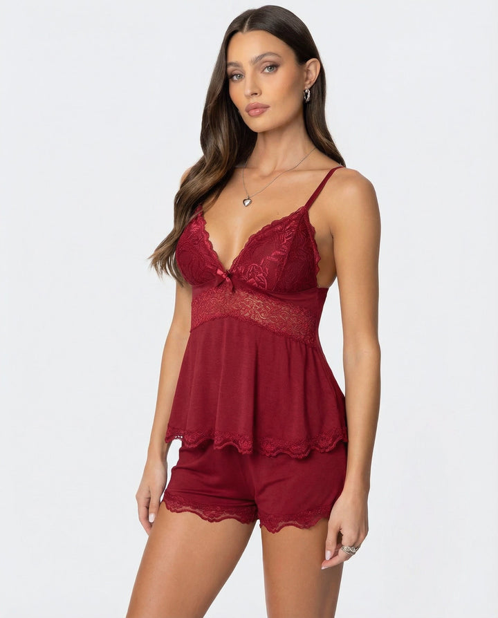 Neraya - Deep V Lace-Trim Lingerie Set