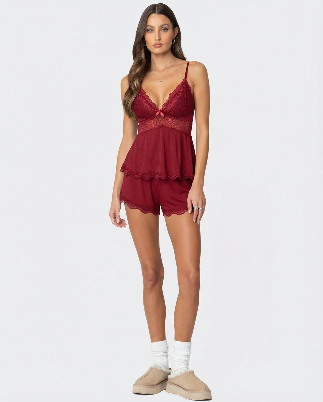 Neraya - Deep V Lace-Trim Lingerie Set