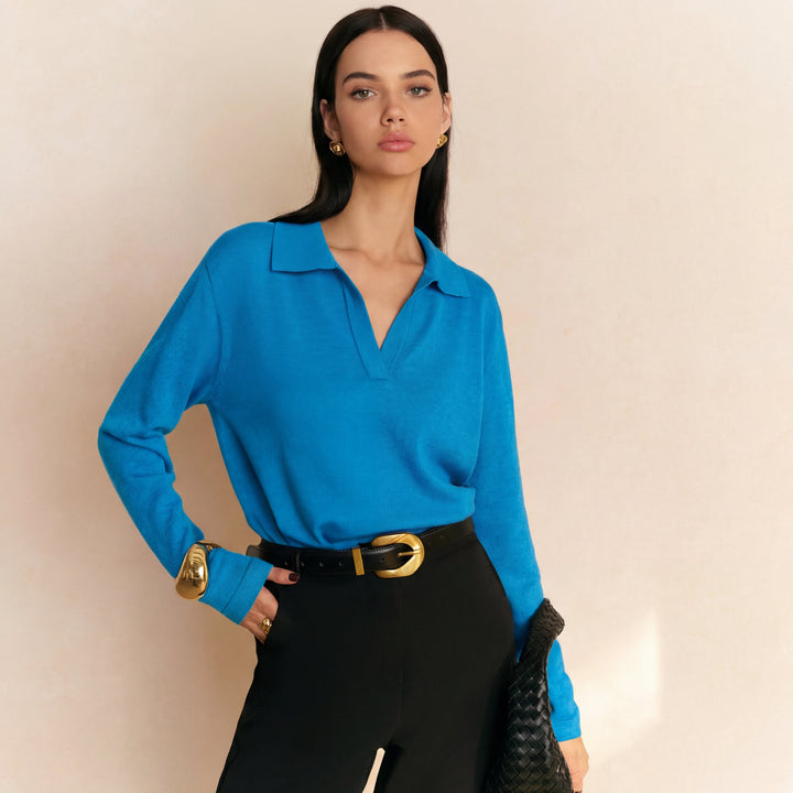 Elyra - Polo V-Neck Fine Knit Jumper
