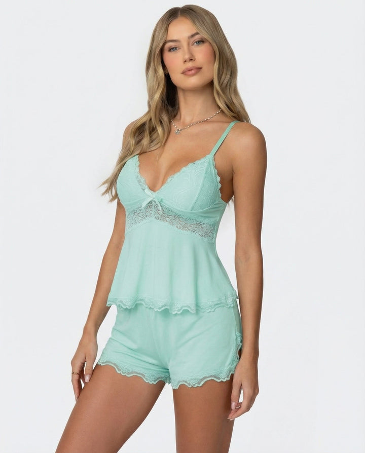 Neraya - Deep V Lace-Trim Lingerie Set