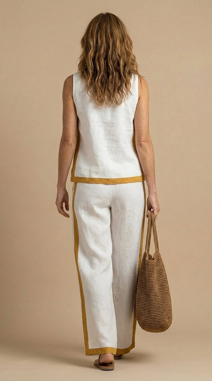 Olyra - Contrast-Trim Linen-Cotton Set