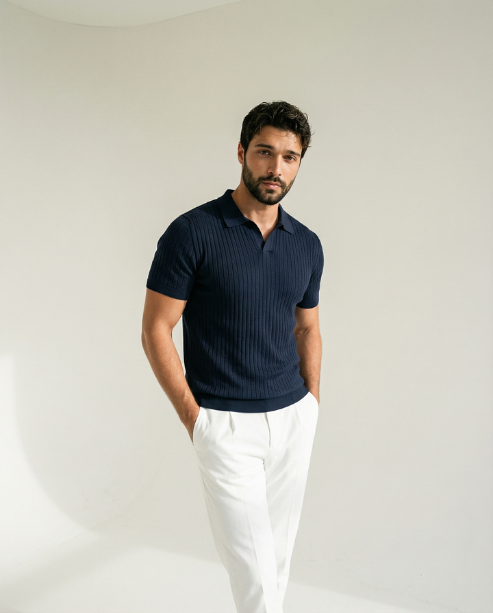 Tyven - Johnny Collar Stretch Knit Polo Shirt