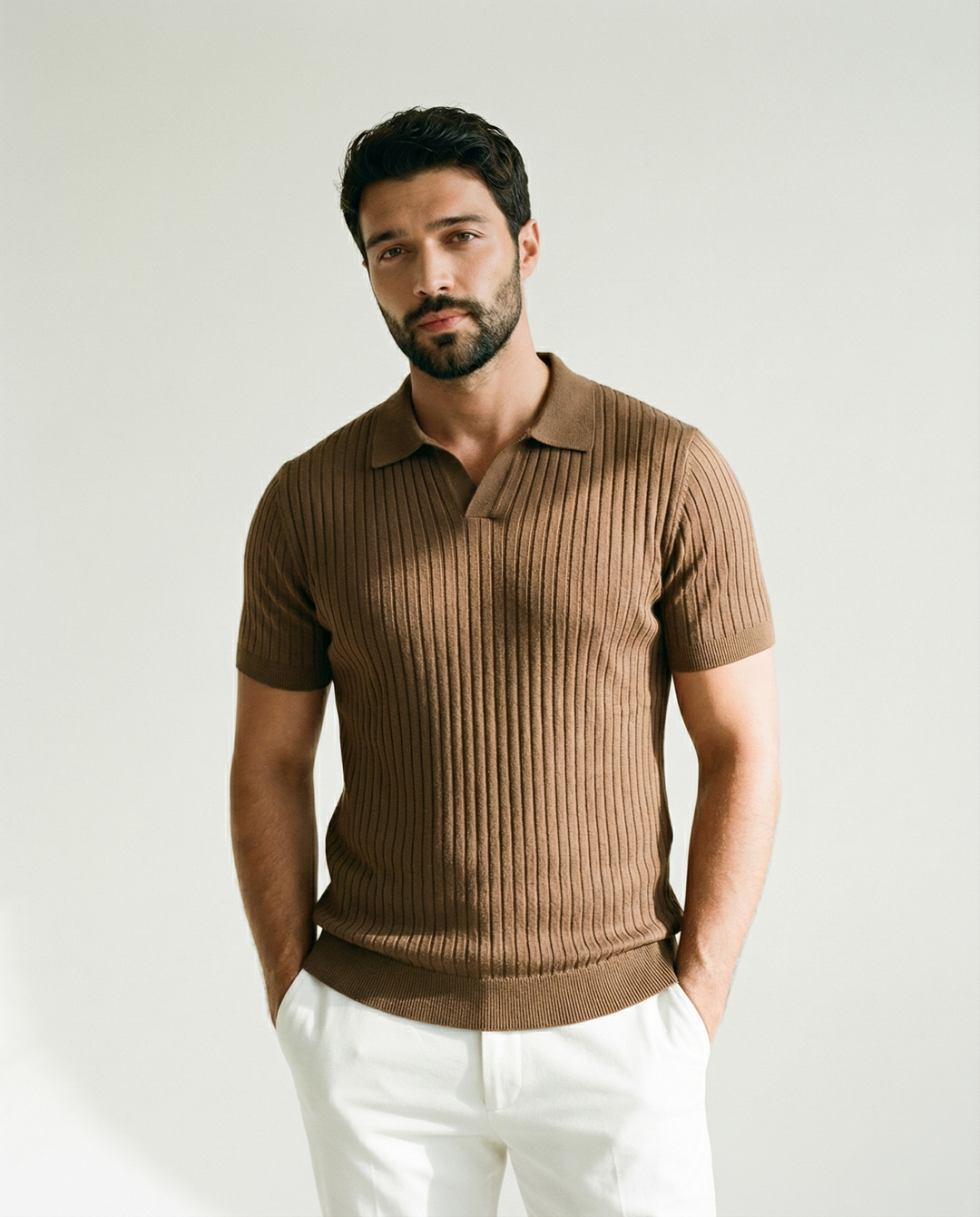 Tyven - Johnny Collar Stretch Knit Polo Shirt