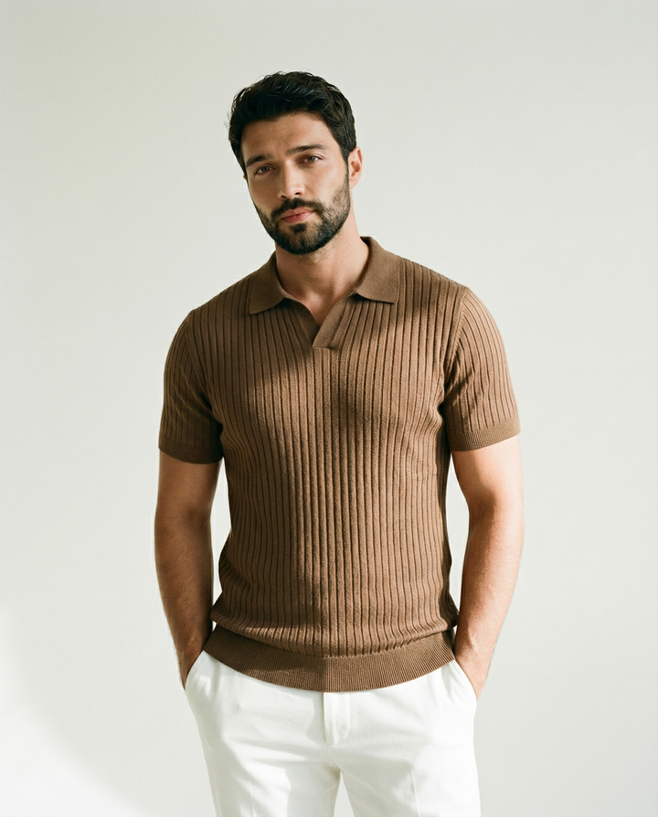 Tyven - Johnny Collar Stretch Knit Polo Shirt