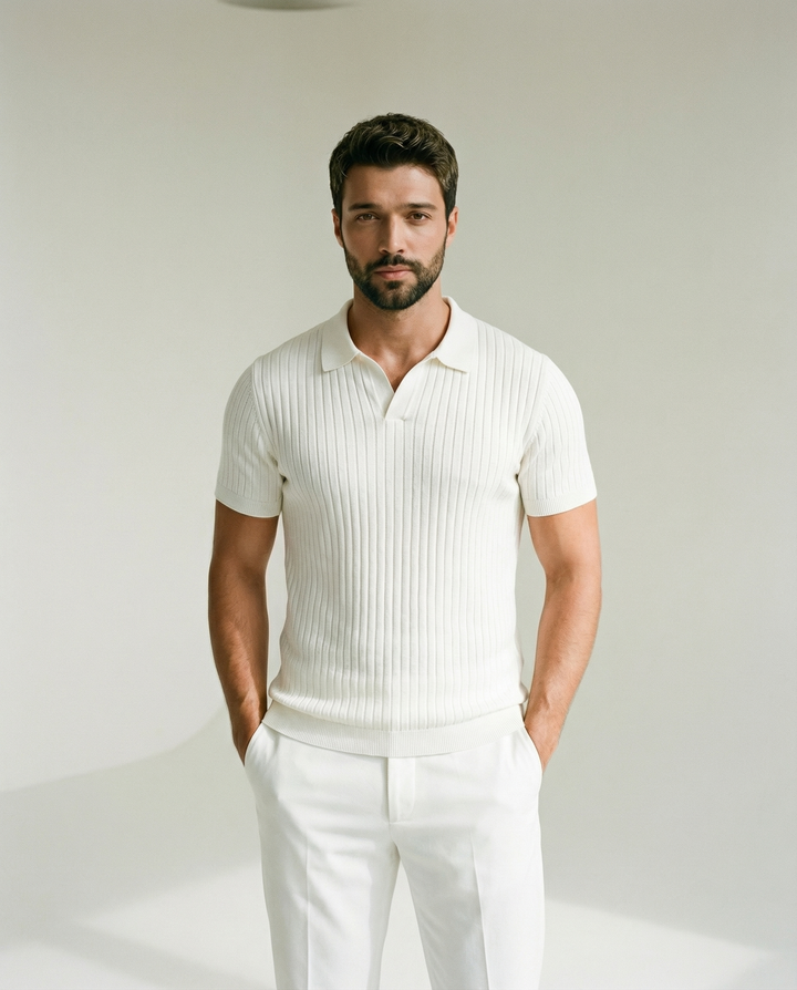 Tyven - Johnny Collar Stretch Knit Polo Shirt