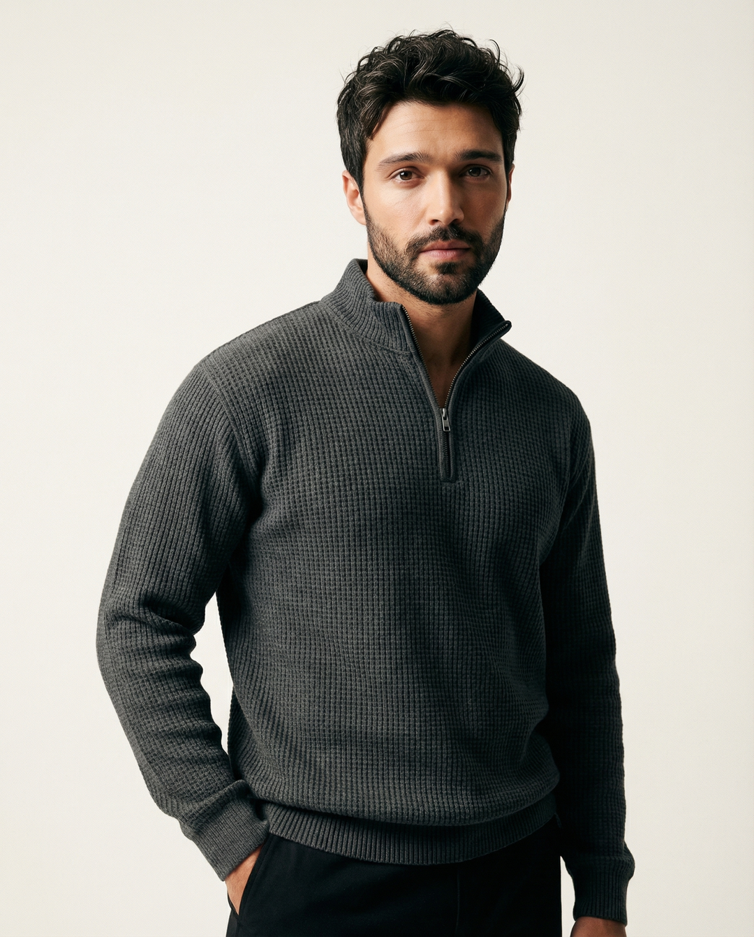 Tevran - Full Zip Structured Knit Sweater