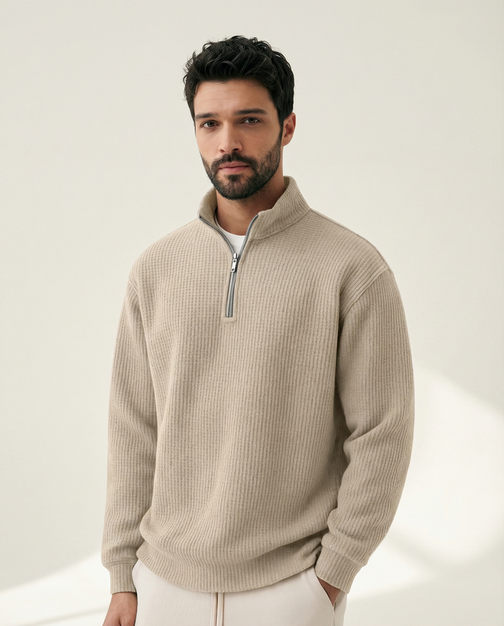 Tevran - Full Zip Structured Knit Sweater