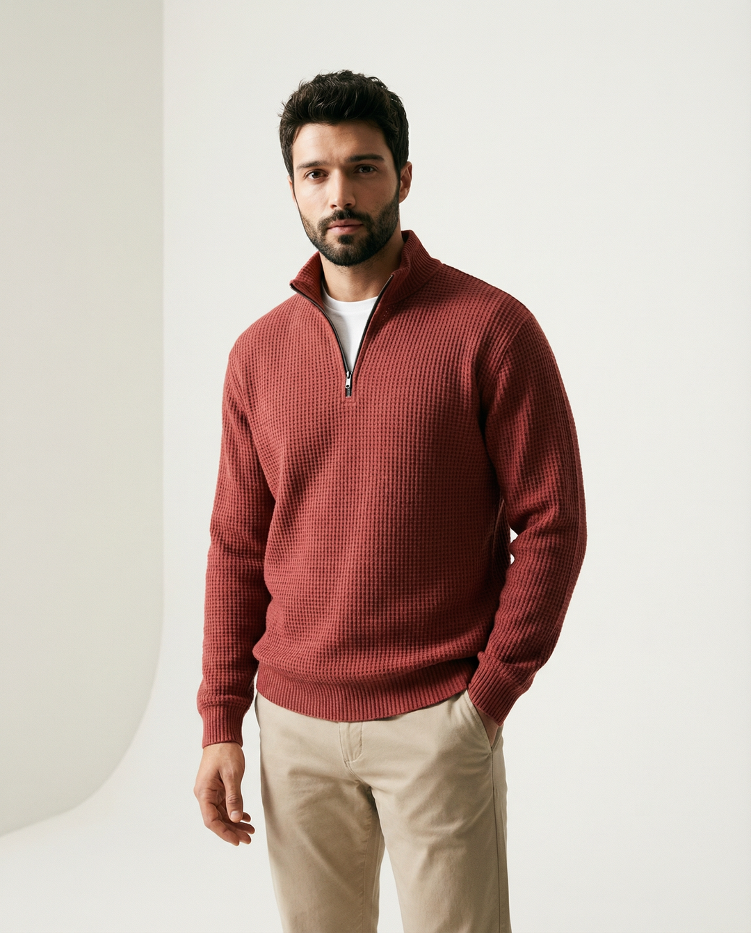 Tevran - Full Zip Structured Knit Sweater