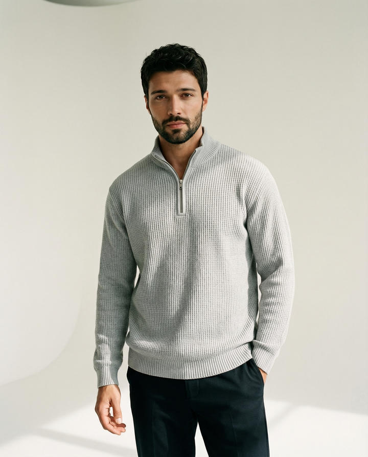Tevran - Full Zip Structured Knit Sweater