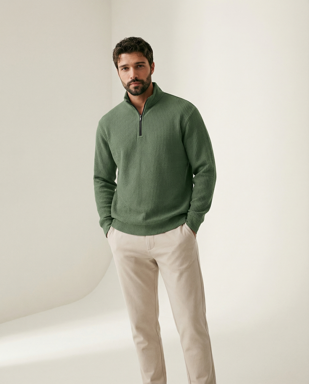 Tevran - Full Zip Structured Knit Sweater