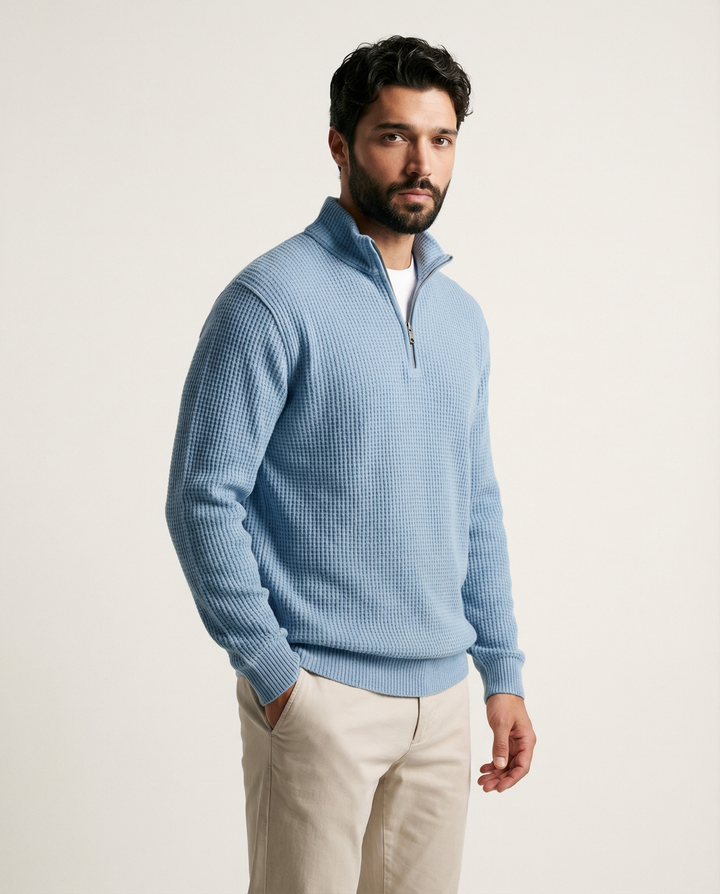 Tevran - Full Zip Structured Knit Sweater