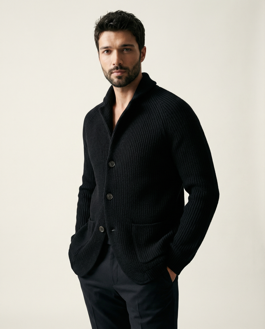 Varlen - Shawl Collar Wool Blend Cardigan