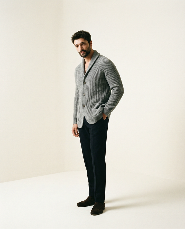 Varlen - Shawl Collar Wool Blend Cardigan