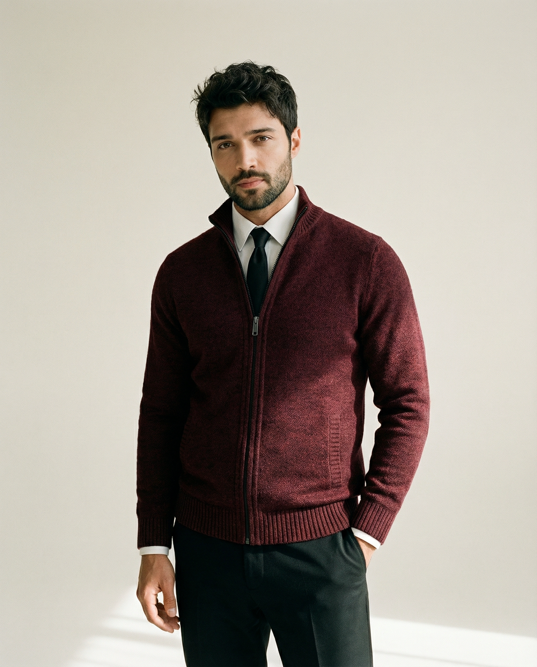Tavren - Tailored Silhouette Merino-Cotton Knit Jacket