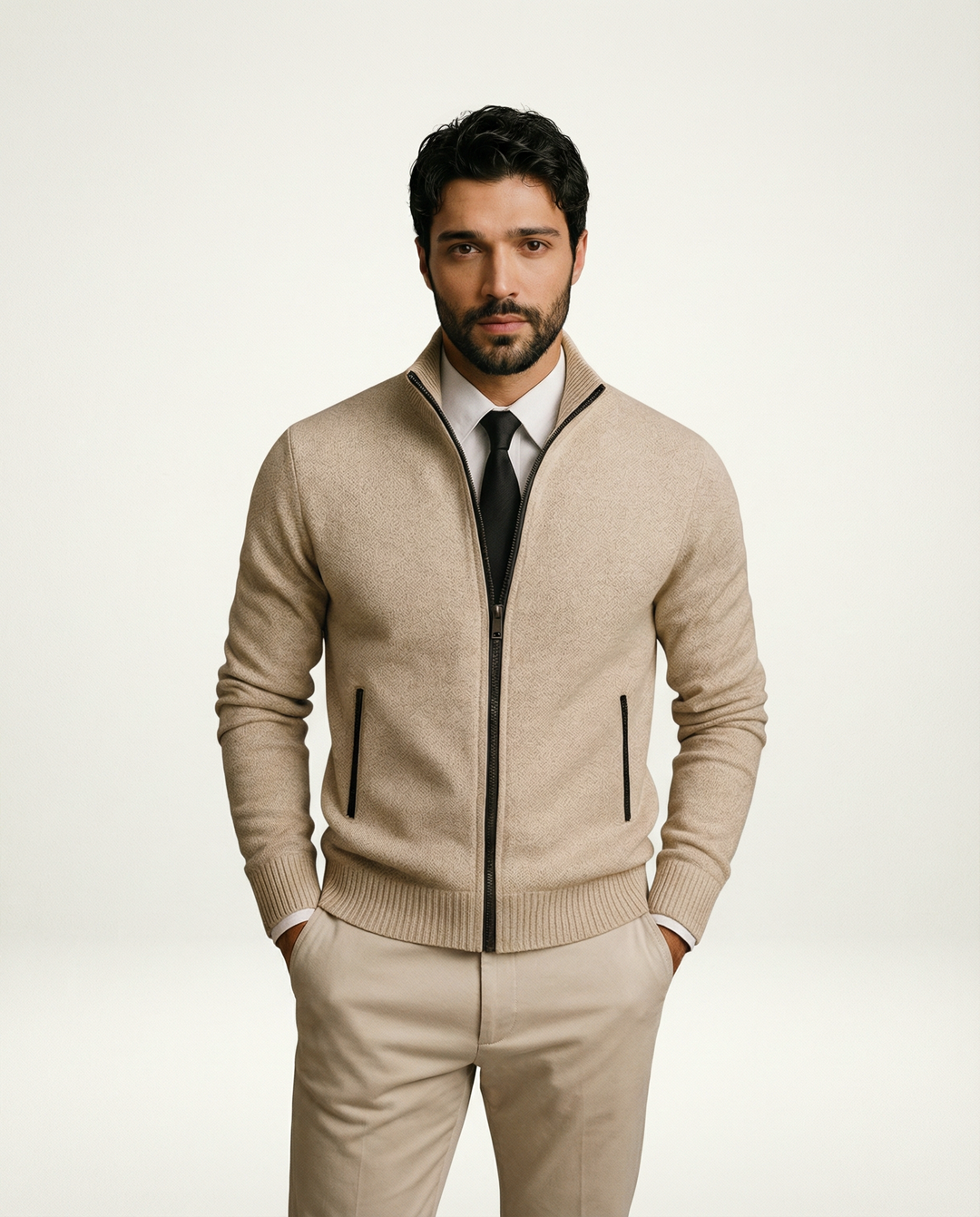 Tavren - Tailored Silhouette Merino-Cotton Knit Jacket