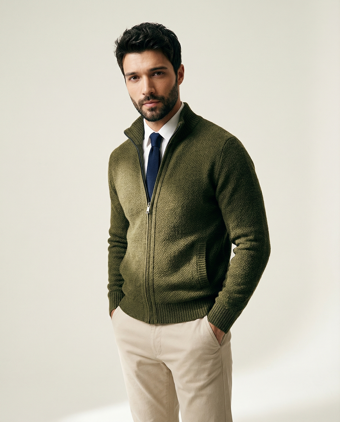 Tavren - Tailored Silhouette Merino-Cotton Knit Jacket