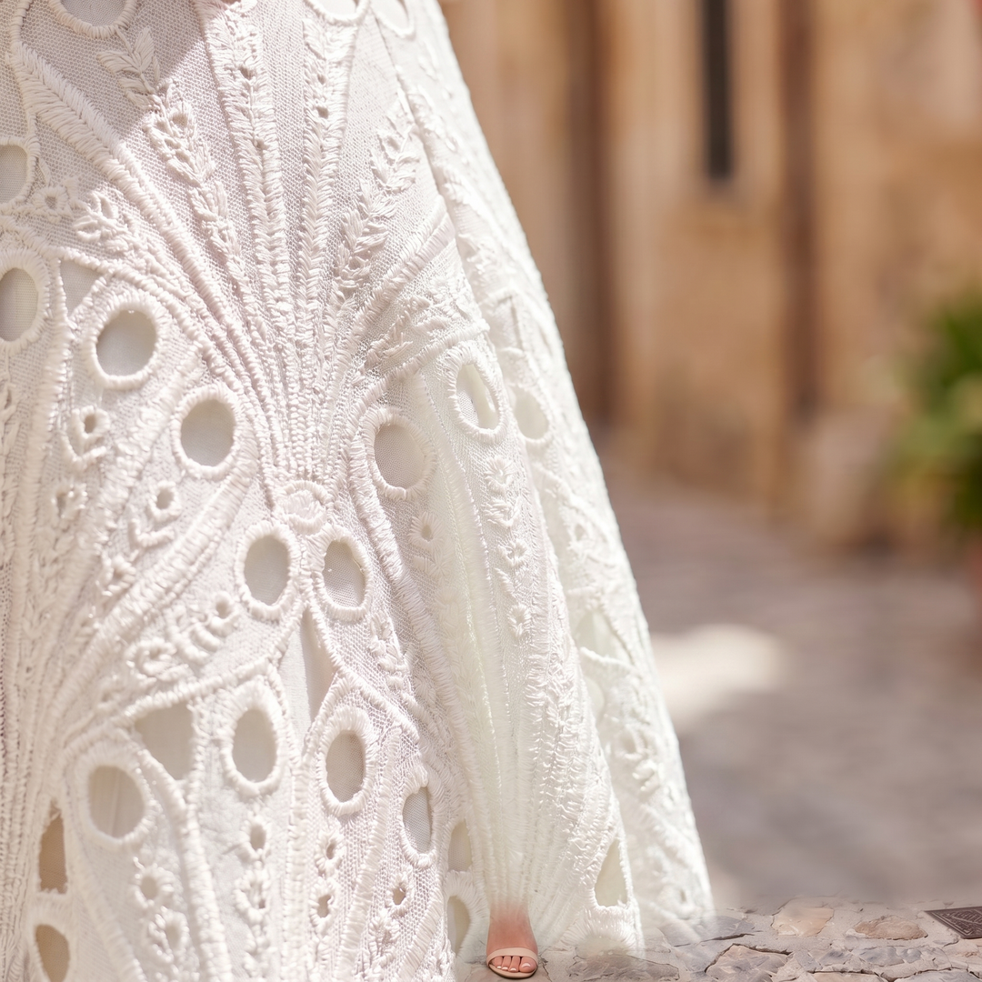 Velara - High-Neck Lace Midi Dress