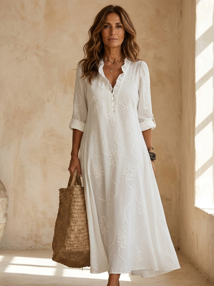 Nareva - Ruffled Neckline Woven Dress