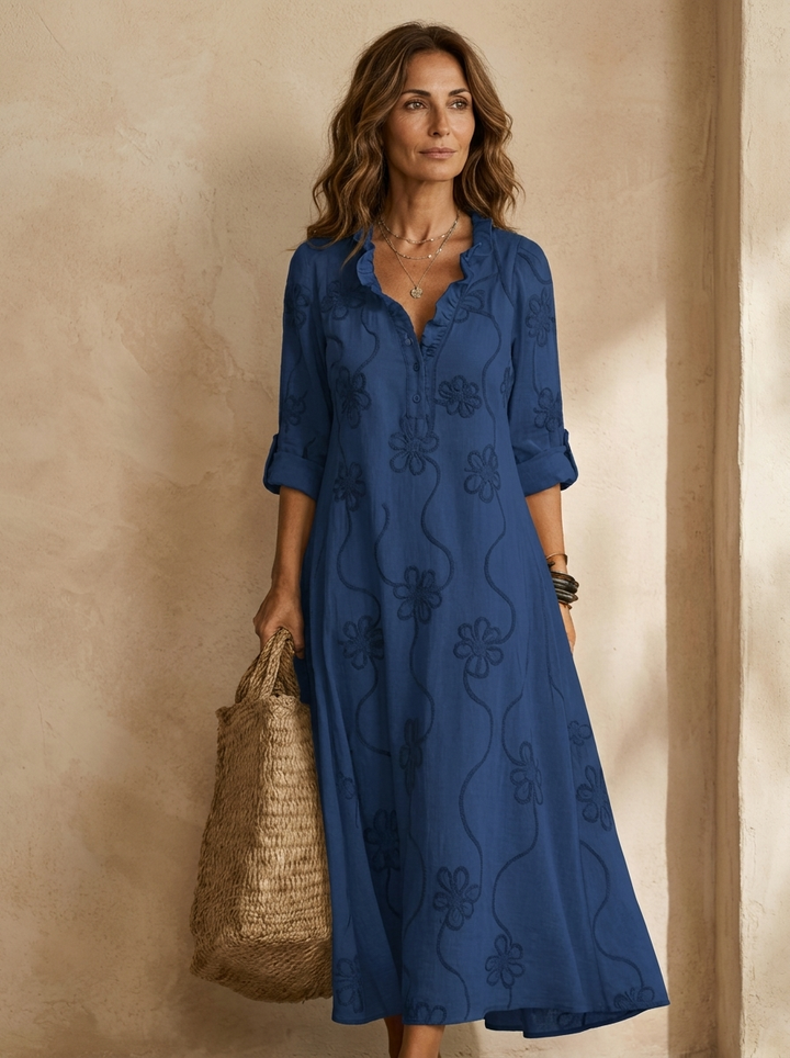 Nareva - Ruffled Neckline Woven Dress