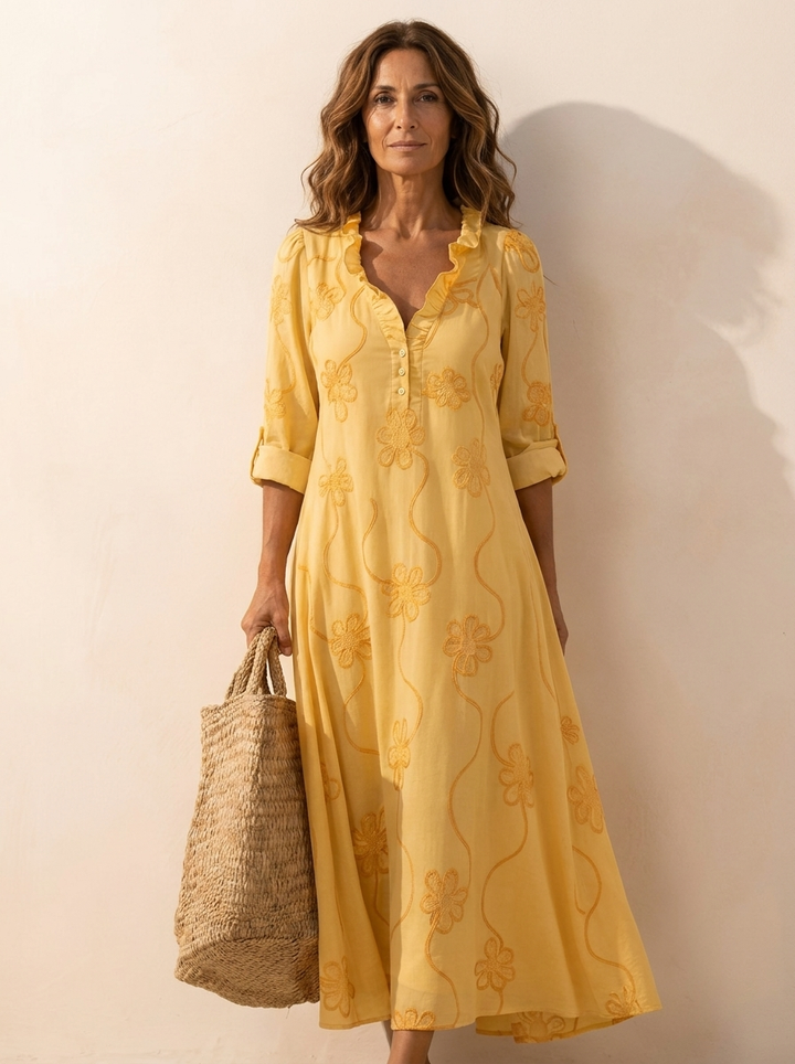 Nareva - Ruffled Neckline Woven Dress