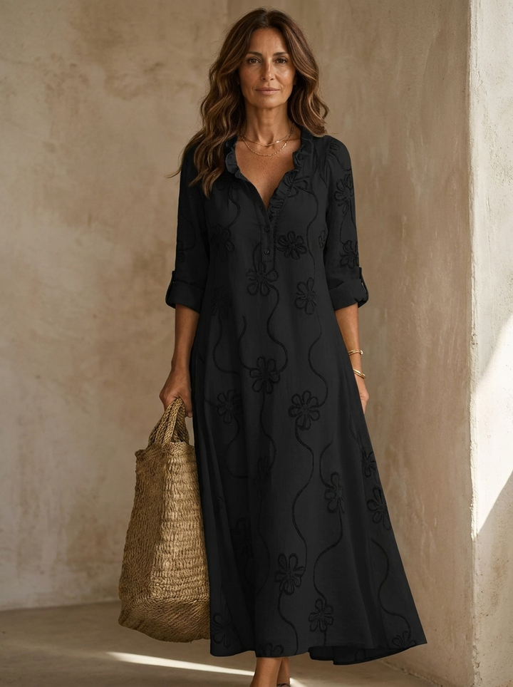 Nareva - Ruffled Neckline Woven Dress