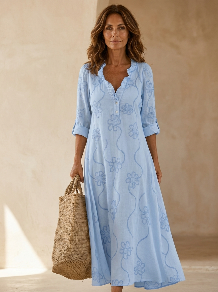 Nareva - Ruffled Neckline Woven Dress