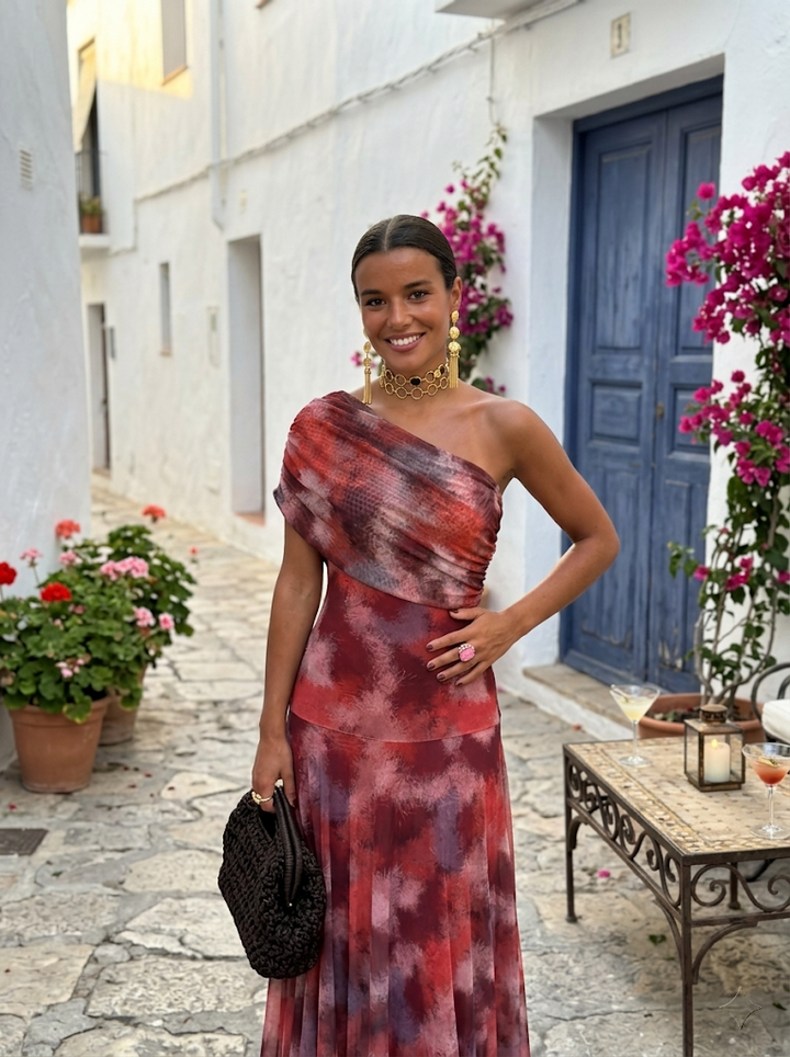 Virela - Off-Shoulder Wrap Technical Microfiber Maxi Dress