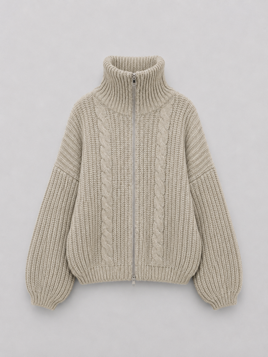 Velira - Zip-Front Cable Knit Cardigan