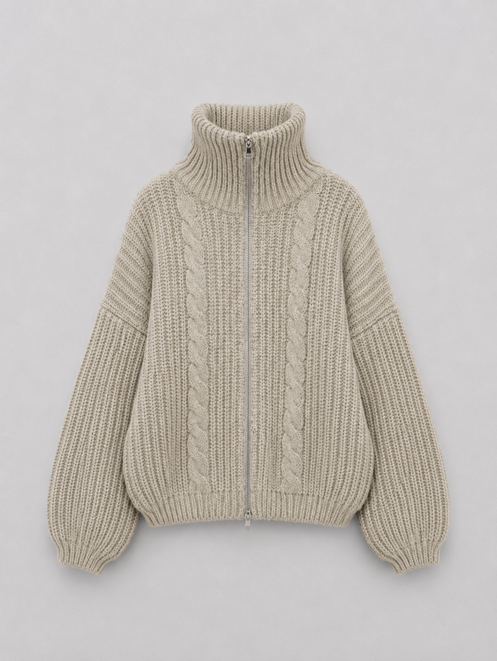 Velira - Zip-Front Cable Knit Cardigan