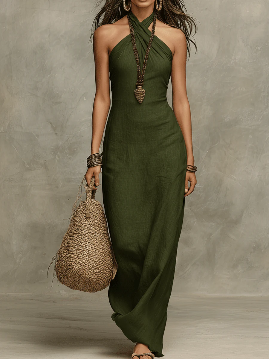 Nivora - Halter Neck Linen Dress