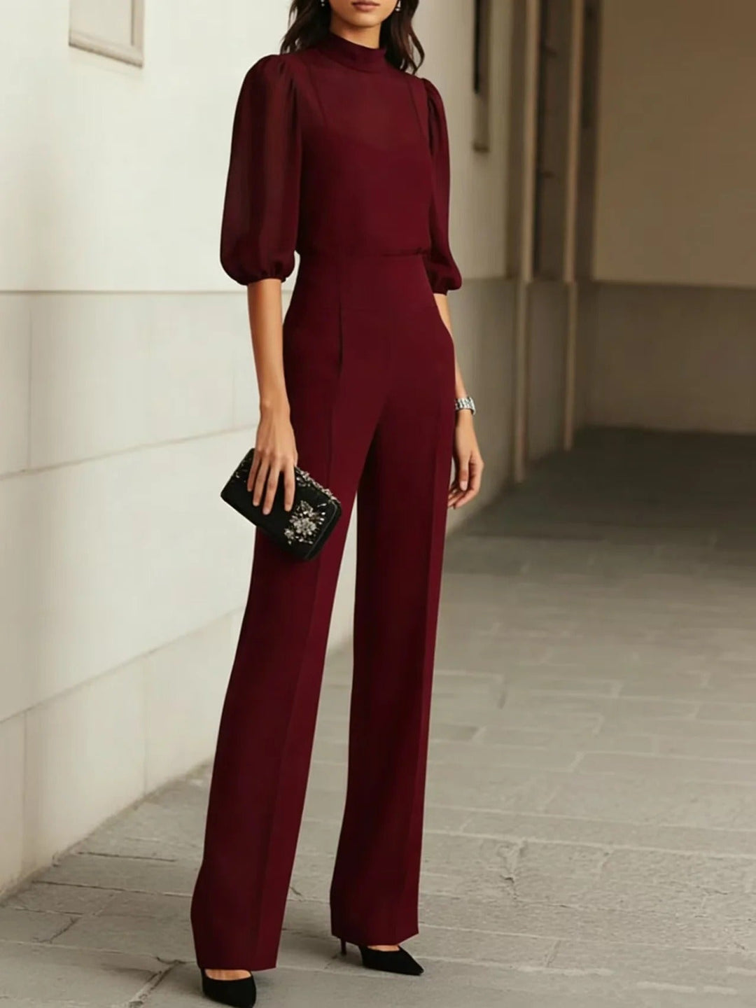 Veluna - Sheer Chiffon Three-Piece Set