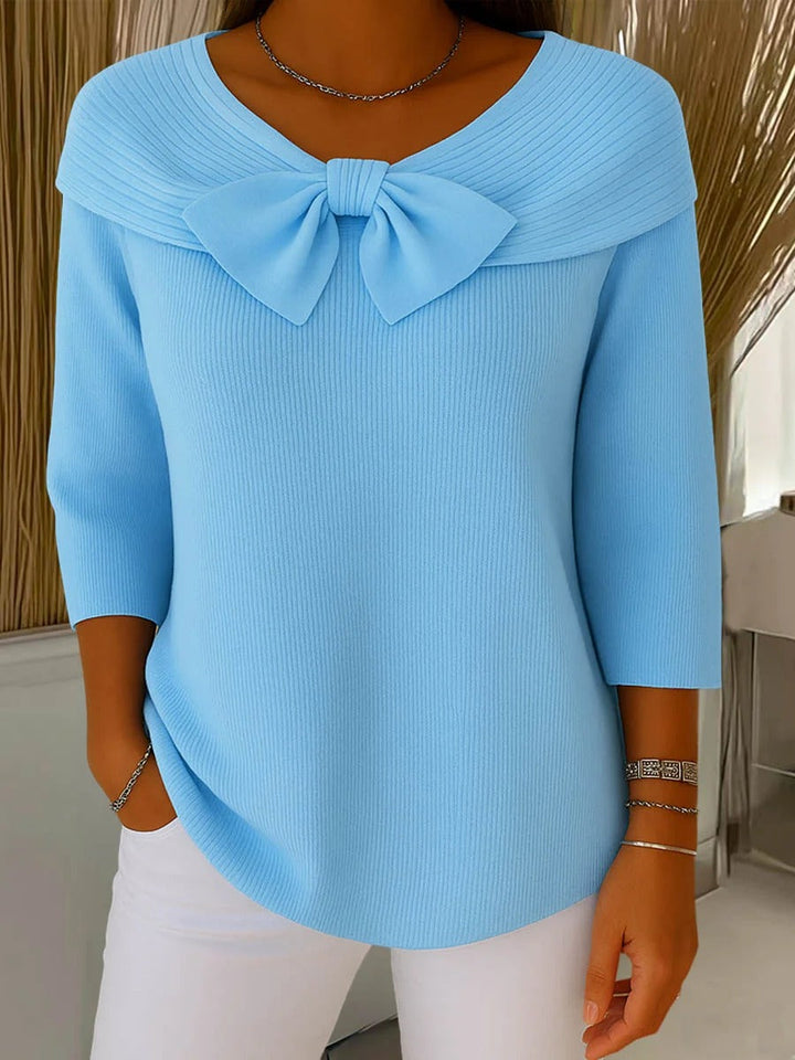 Reniva - Bow-Neck Rib Knit Sweater