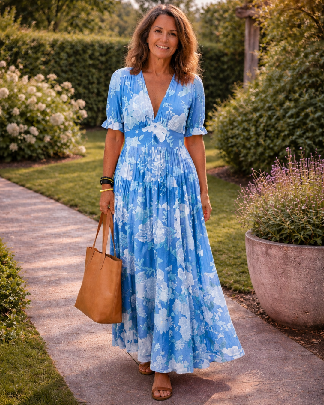 Nolira - V-Neck Floral Print Midi Dress