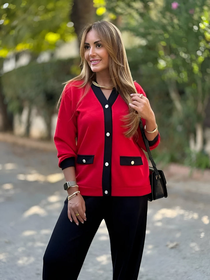 Evoria - Tailored Knit Cardigan-Trouser Set