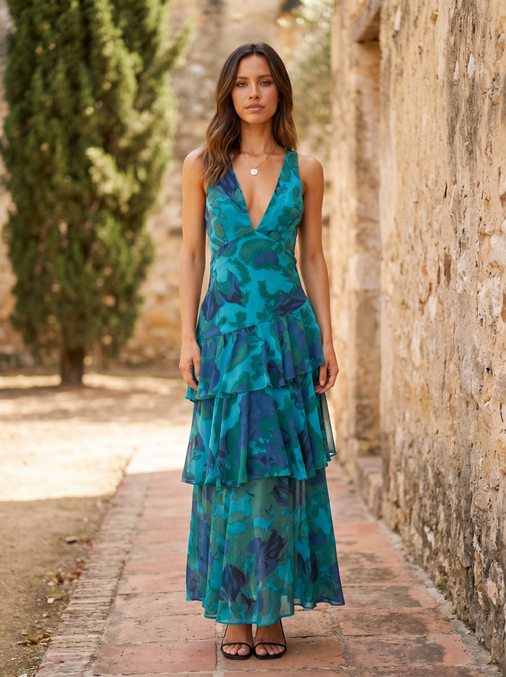 Luniva - V-Neck Floral Print Dress